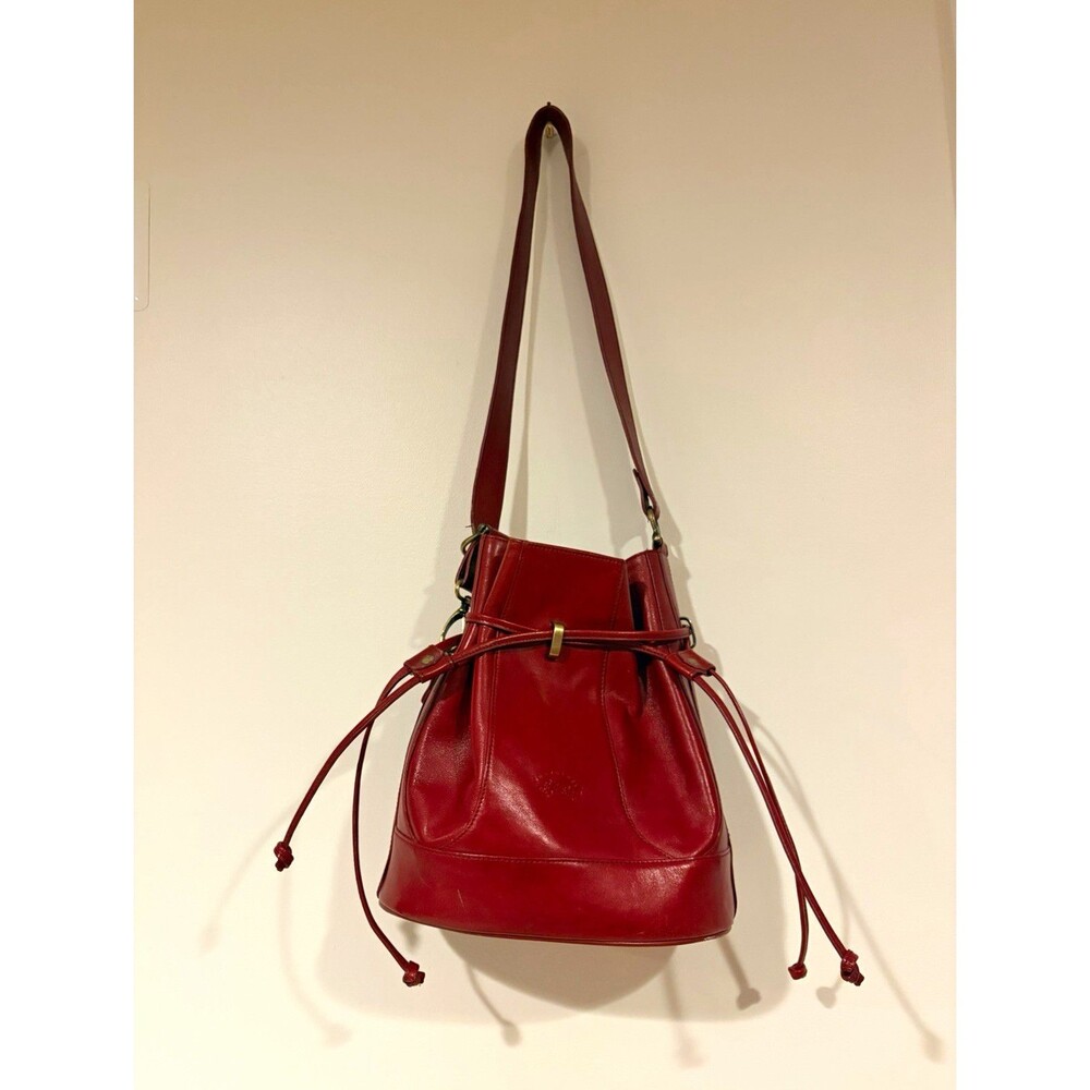 Francinel Red Bucket Drawstring Shoulder Bag, Detachable Strap